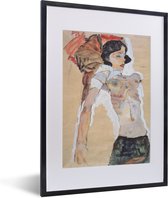 Fotolijst incl. Poster - Liegendes halbbekleidetes Mädchen - schilderij van Egon Schiele - 30x40 cm - Posterlijst