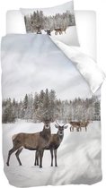 Snoozing Winter Landscape - Flanel - Dekbedovertrek - Eenpersoons - 140x200/220 cm - Wit