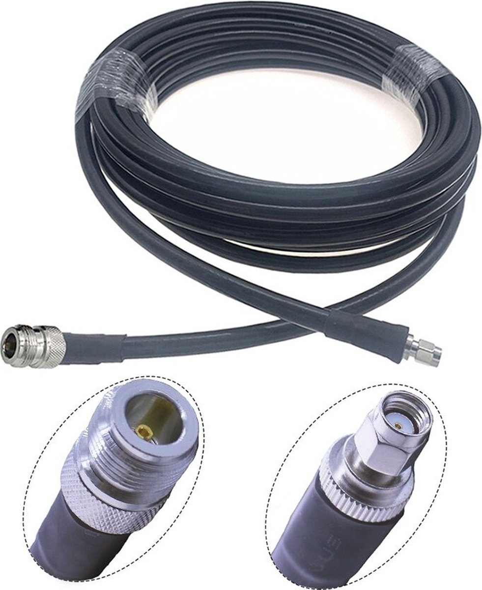 Image of DrPhone HHC2 – LMR 400 Helium Hotspot Antennekabel – 0,5 Meter - N Type (Vrouwelijk) naar RP-SMA (Mannelijk) - Zwart