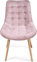 Miadomodo - Eetkamerstoelen - fluweelstoel - Beech houten benen - rugleuning - gestoffeerde stoel - keukenstoel - woonkamerstoel - roze - 8 pc's