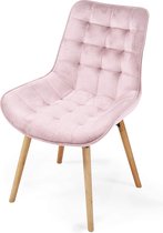 Miadomodo - Eetkamerstoelen - fluweelstoel - Beech houten benen - rugleuning - gestoffeerde stoel - keukenstoel - woonkamerstoel - roze - 2 pc's