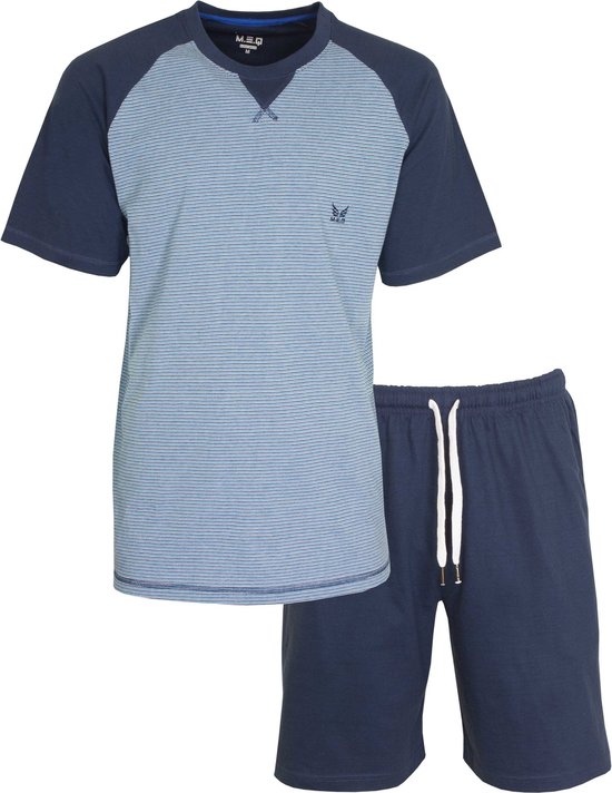 MEQ Heren Shortama - Pyjama Set - 100% Katoen - Blauw - Maat L
