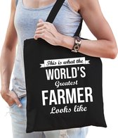 Worlds greatest farmer cadeau tas zwart voor volwassenen - Cadeau tas verjaardag boer/boerin