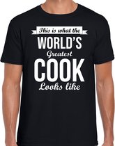 Worlds greatest cook cadeau t-shirt zwart voor heren - Cadeau verjaardag t-shirt kok S