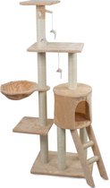 Luxe Katten Krappaal Met Hangmat & Kattenhuis - Grote Krappaal Klimpaal - 138 CM Hoog - Beige