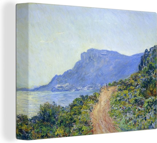 Canvas schilderij 160x120 cm - Wanddecoratie La Corniche bij Monaco - Schilderij van Claude Monet - Muurdecoratie woonkamer - Slaapkamer decoratie - Kamer accessoires - Schilderijen