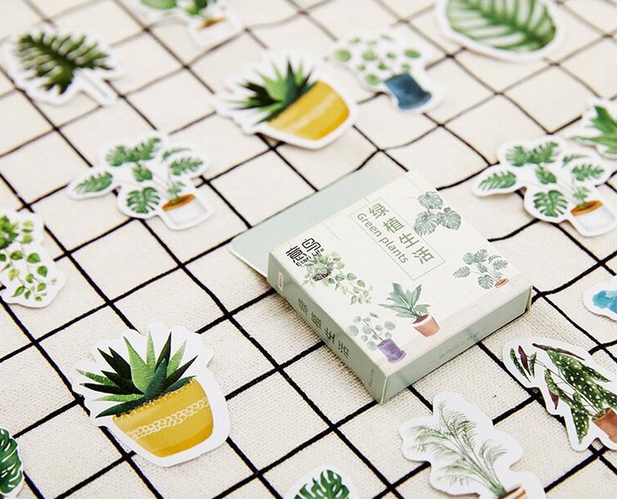 46 Stickers Groene Planten - Thema Groene Planten, Plant in Pot, Varens - EN13 - Stickerdoosje - Voor Scrapbook Of  Bullet Journal - Agenda Stickers - Decoratie Stickers — afbeelding 3