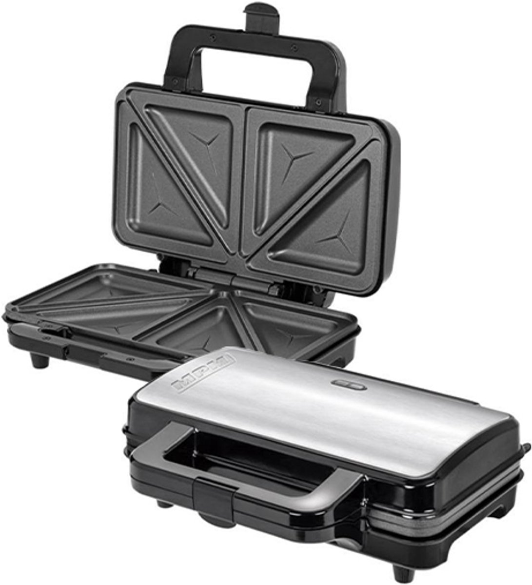 MPM Elektrische Sandwichmaker/Tosti-ijzer Hoog Vermogen (900W) inclusief Behuizing van RVS en Thermostaat