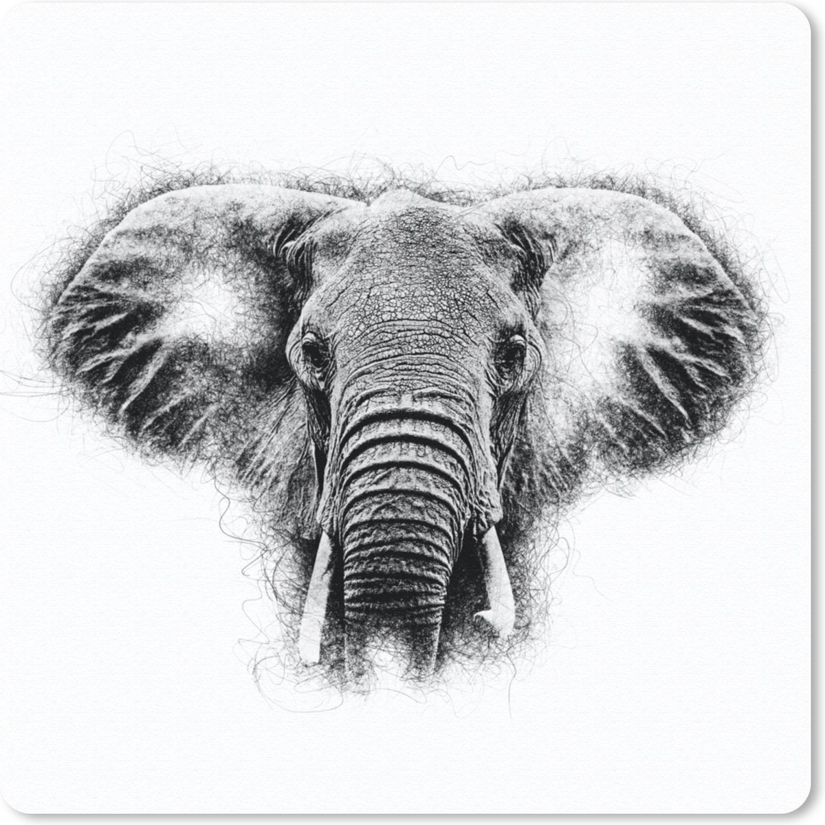 Muismat 30x30 cm - Mousepad Olifant - Dieren - Zwart - Wit - Muismatten