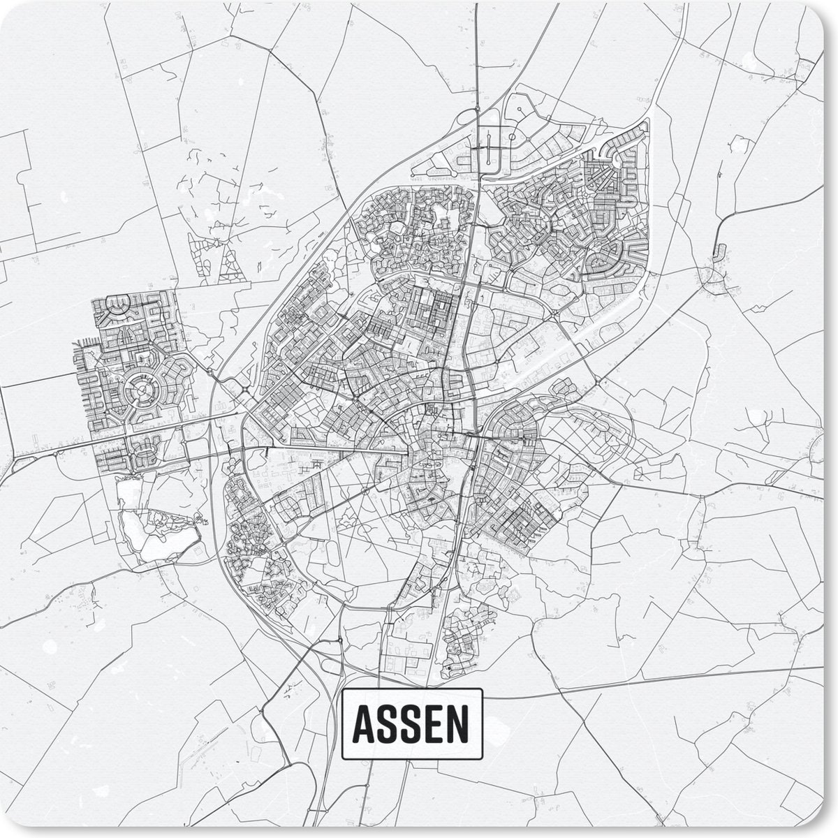 Muismat 30x30 cm - Mousepad Stadskaart Assen - Muismatten
