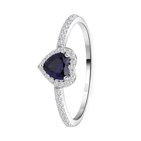 Zilveren ring hart zirkonia blauw