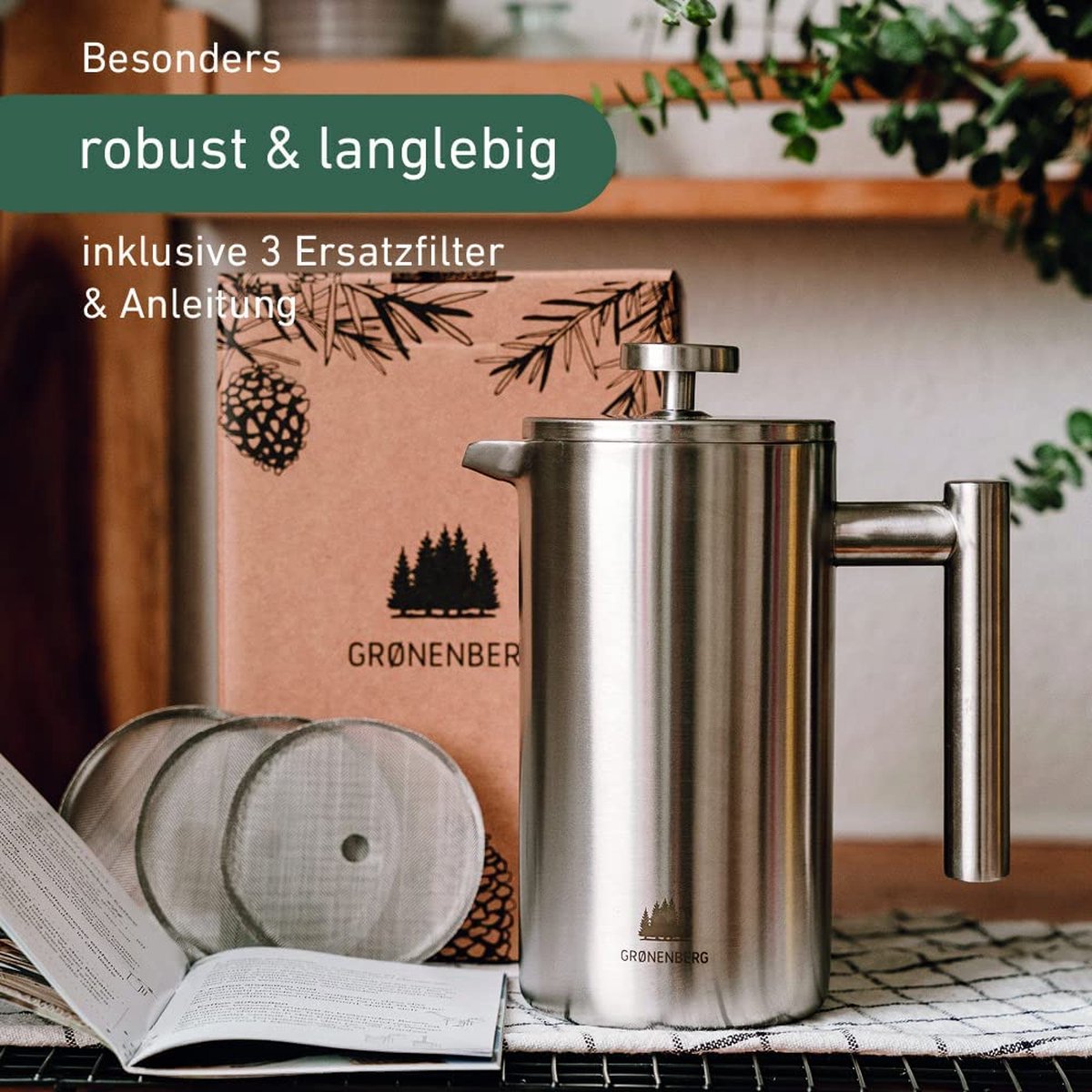Groenenberg French Press gemaakt van roestvrij staal 1 liter (5