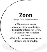 WallCircle - Wandcirkel - Muurcirkel - Zoon - Woordenboek - Tekst - Definitie - Spreuken - Quotes - Aluminium - Dibond - ⌀ 120 cm - Binnen en Buiten XXL