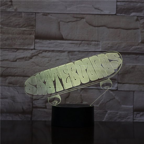 3D Led Lamp Met Gravering - RGB 7 Kleuren - Skateboard — afbeelding 5
