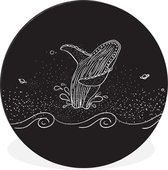 WallCircle - Wandcirkel - Muurcirkel - Zwart-wit illustratie van een walvis - Aluminium - Dibond - ⌀ 30 cm - Binnen en Buiten