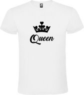 Wit T shirt met print van "Queen " print Zwart size M