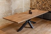 Boomstamtafel Eiken - Zwart Stalen X poten - 280x100 - Eettafel - Massief Tafelblad -