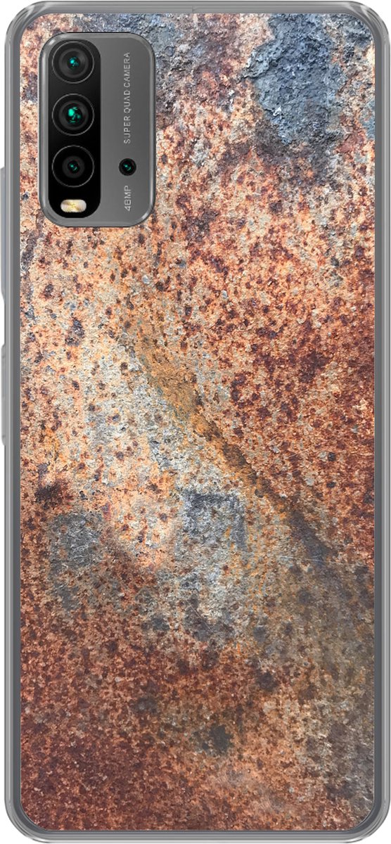 Telefoonhoesje Geschikt voor Xiaomi Geschikt voor Redmi 9T hoesje - Roest print - Grijs - IJzer - Siliconen Telefoonhoesje Telefoonhoesje