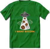 I Want Bitcoin - Crypto T-Shirt Kleding Cadeau | Dames / Heren / Unisex | Bitcoin / Ethereum shirt | Grappig Verjaardag kado | Tshirt Met Print | - Donker Groen - S