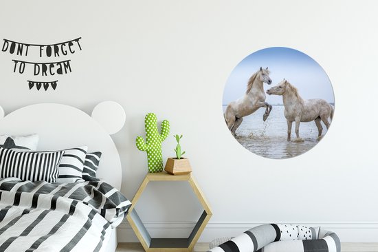 Papier peint cercle - Deux chevaux dans l'eau en Camargue - 80x80 cm - Cercle mural - Autocollant - Papier peint autocollant