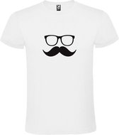 Wit  T shirt met  print van "Bril en Snor " print Zwart size XL