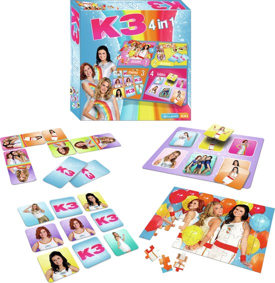 K3 spel 4 in 1 - Bordspel - K3 Speelgoed Meisjes - K3 Puzzel - Lotto - Memo - Domino