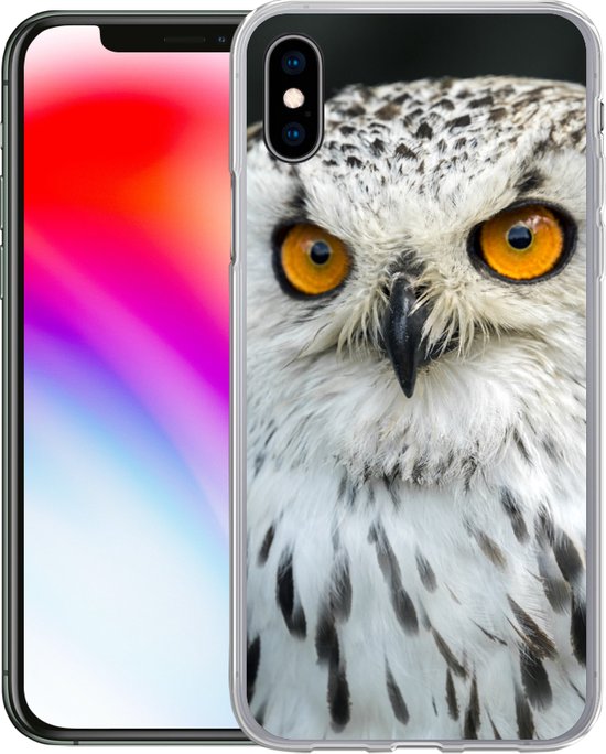 Coque iPhone Xs - Un hibou marron aux yeux oranges - Siliconen - Noël - Cadeaux - Cadeaux chaussures