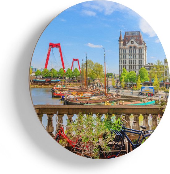 Artaza Muurcirkel - Kleurrijke Oude Haven In Rotterdam - Wandcirkel - Rond Schilderij