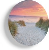 Artaza Houten Muurcirkel - Strand En Duinen Bij Zonsondergang - Ø 85 cm - Groot - Multiplex Wandcirkel - Rond Schilderij