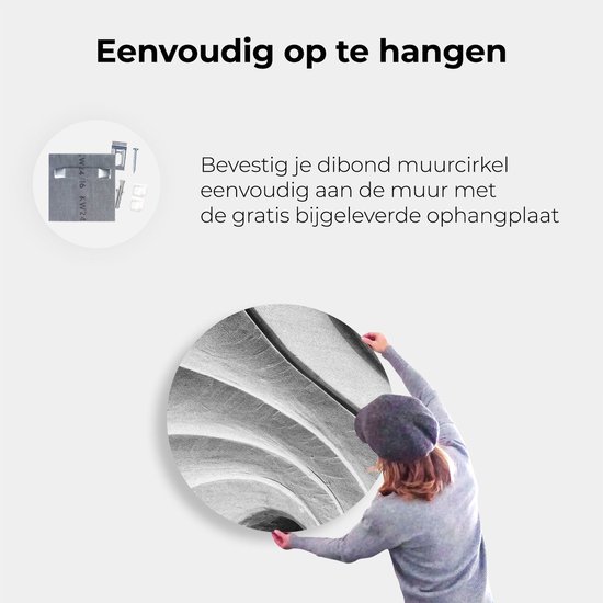 Artaza Dibond Cercle Mural Art Abstrait Pierres Rayées en Grijs - Ø 80 cm - Groot - Cercle Mural - Tableau Rond - Intérieur et Extérieur