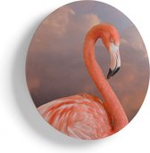 Artaza Houten Muurcirkel - Roze Flamingo in de Wolken - Ø 50 cm - Klein - Multiplex Wandcirkel - Rond Schilderij