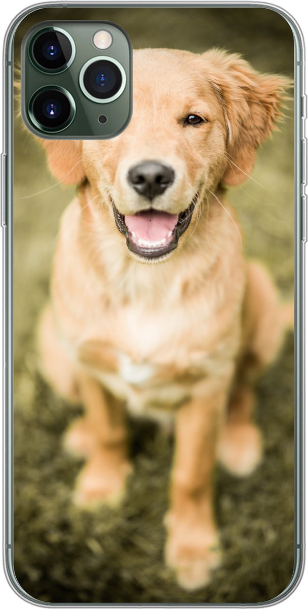 Telefoonhoesje Geschikt voor iPhone 11 Pro Max hoesje - Een portret van een Golden Retriever puppy in de tuin - Siliconen Telefoonhoesje Telefoonhoesje