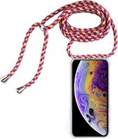 Mobigear Telefoonhoesje geschikt voor Apple iPhone X Flexibel TPU | Mobigear Lanyard Hoesje met koord - Transparant /Rood | Transparant,rood