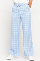 LOLALIZA Pantalon à carreaux avec ceinture - Light Blauw - Maat 36