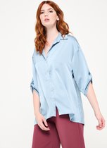 LOLALIZA Satijnen blouse met halflange mouwen - Blauw - Maat 40