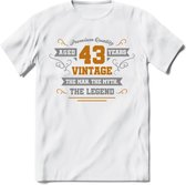 43 Jaar Legend T-Shirt | Goud - Zilver | Grappig Verjaardag Cadeau | Dames - Heren | - Wit - XXL
