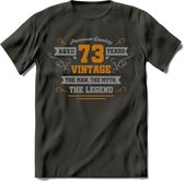 73 Jaar Legend T-Shirt | Goud - Zilver | Grappig Verjaardag Cadeau | Dames - Heren | - Donker Grijs - XXL