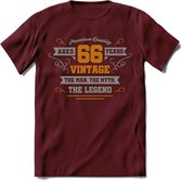66 Jaar Legend T-Shirt | Goud - Zilver | Grappig Verjaardag Cadeau | Dames - Heren | - Burgundy - L