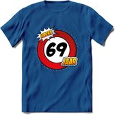 69 Jaar Hoera Verkeersbord T-Shirt | Grappig Verjaardag Cadeau | Dames - Heren | - Donker Blauw - L