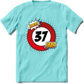 37 Jaar Hoera Verkeersbord T-Shirt | Grappig Verjaardag Cadeau | Dames - Heren | - Licht Blauw - XL