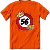 56 Jaar Hoera Verkeersbord T-Shirt | Grappig Verjaardag Cadeau | Dames - Heren | - Oranje - M