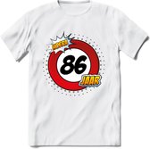 86 Jaar Hoera Verkeersbord T-Shirt | Grappig Verjaardag Cadeau | Dames - Heren | - Wit - XXL