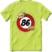 86 Jaar Hoera Verkeersbord T-Shirt | Grappig Verjaardag Cadeau | Dames - Heren | - Groen - S