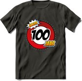 100 Jaar Hoera Verkeersbord T-Shirt | Grappig Verjaardag Cadeau | Dames - Heren | - Donker Grijs - L