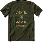 50 Jaar Legendarisch Gerijpt T-Shirt | Aqua - Ivoor | Grappig Verjaardag Cadeau | Dames - Heren | - Leger Groen - S