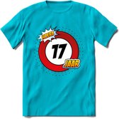 17 Jaar Hoera Verkeersbord T-Shirt | Grappig Verjaardag Cadeau | Dames - Heren | - Blauw - S