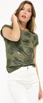 LOLALIZA T-shirt met glanzende bladprint - Khaki - Maat XS