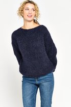 LOLALIZA Gebreide fluffy trui met ronde nek - Marine Blauw - Maat S