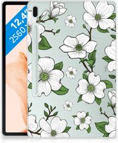 Back Cover Samsung Galaxy Tab S7FE Tablethoesje met Naam Dogwood Flowers met transparant zijkanten
