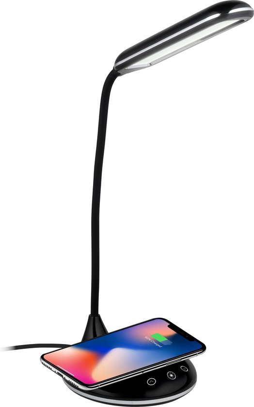 Grundig Bureaulamp met Telefoonoplader - Draadloos - USB - LED - Flexibel buigbaar - Zwart
